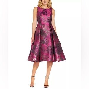 slim fit dress slacks Teri Jon Navy Metallic Jacquard Shirtdress with Floral Print Size 6